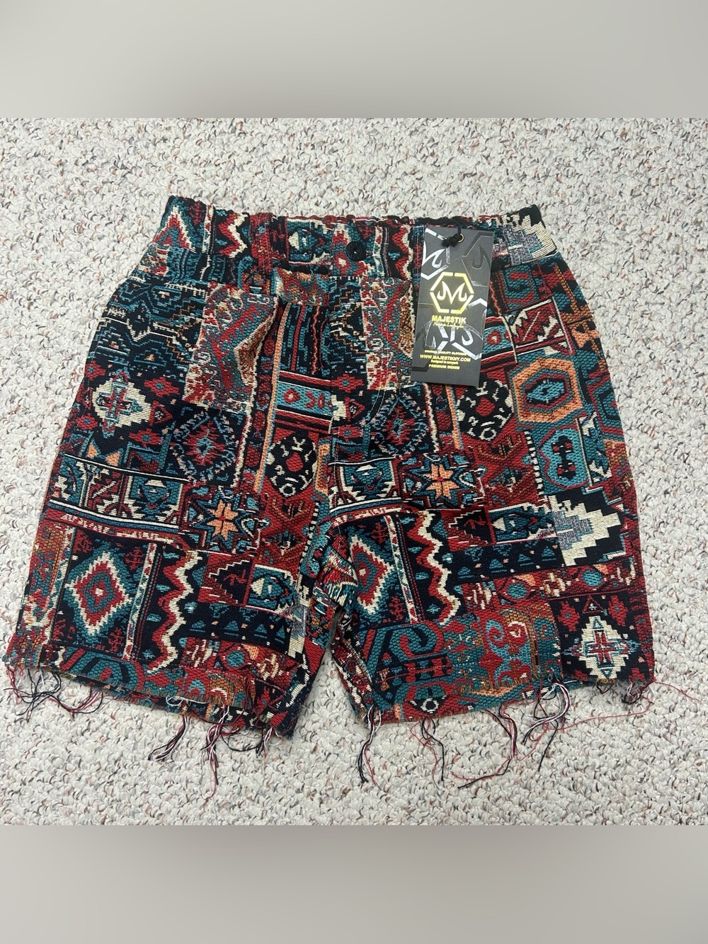 Majestik All Over Tapestry Ethnic Shorts Men’s Small Multicolor Boho Aztec Hip